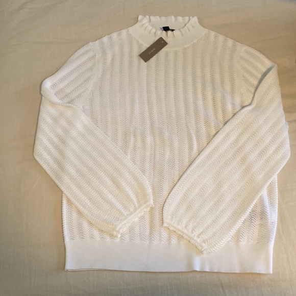 J. Crew Ruffle Neck Pointelle Sweater NWT sz M - Picture 3 of 4